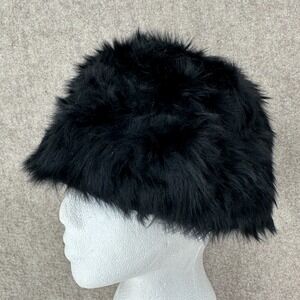 Vintage Leslie James Frost Fur Hat‎ Black Winter Fall Size Small